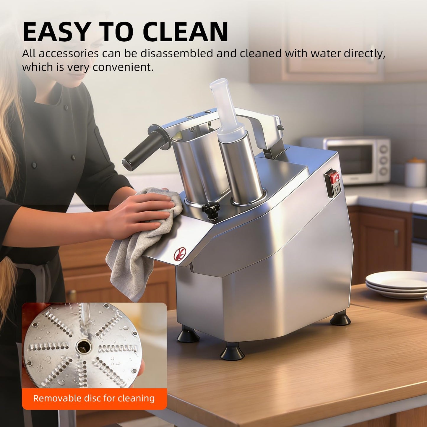 CHEF KEY Commercial Food Processor 550W, 2 Feeding Holes Electric Vegetable Slicer Shredder, 1600 RPM, 5 Blades for 3mm/4mm/7mm Shred, 2mm/4mm Slice, Ideal for Kitchen Restaurant Home Use