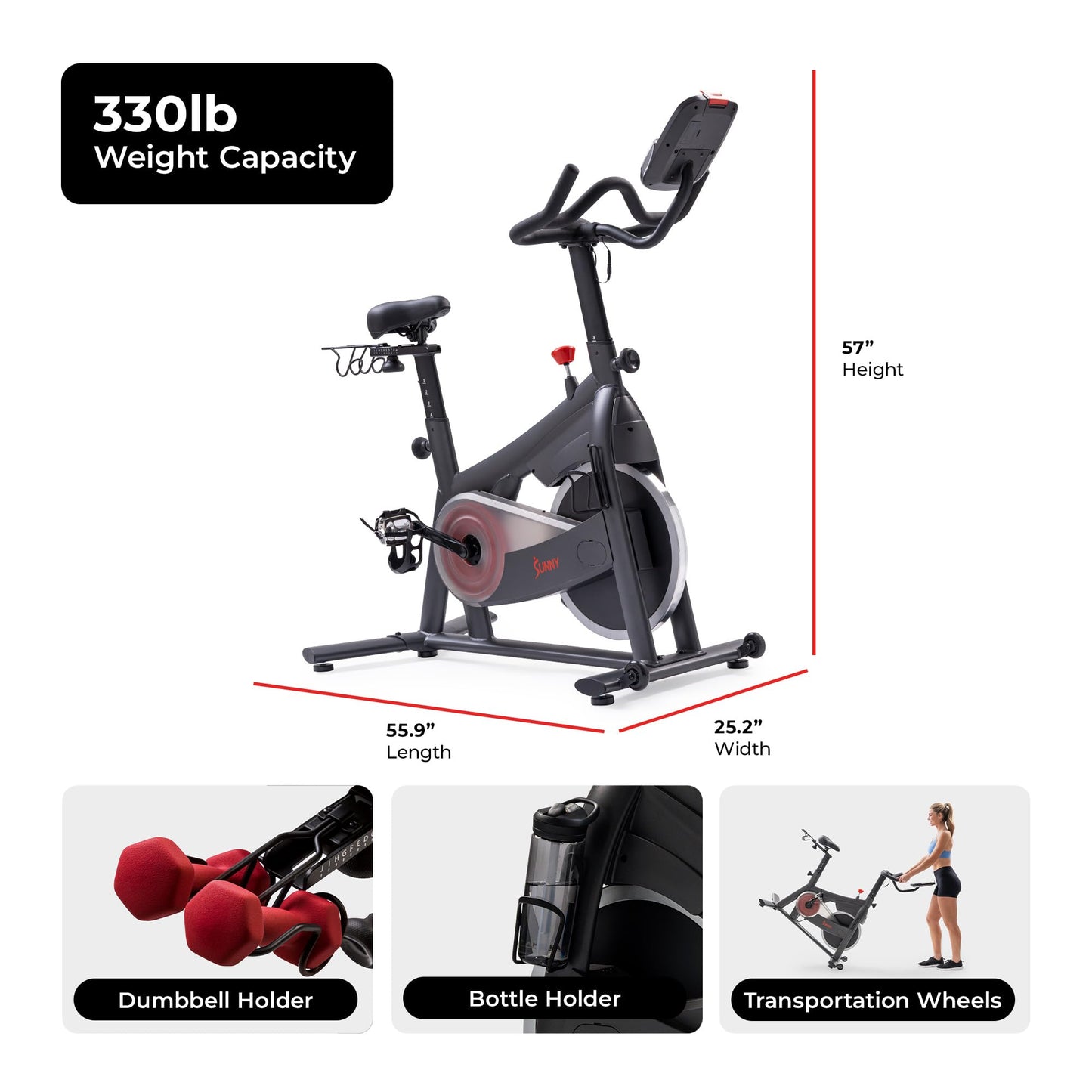 Sunny Health & Fitness Orion Smart Indoor Cycling Bike – Performance Magnetic Exercise machine with SunnyFit App, 29 LB Flywheel, 330 LB Capacity & Quiet Belt Drive