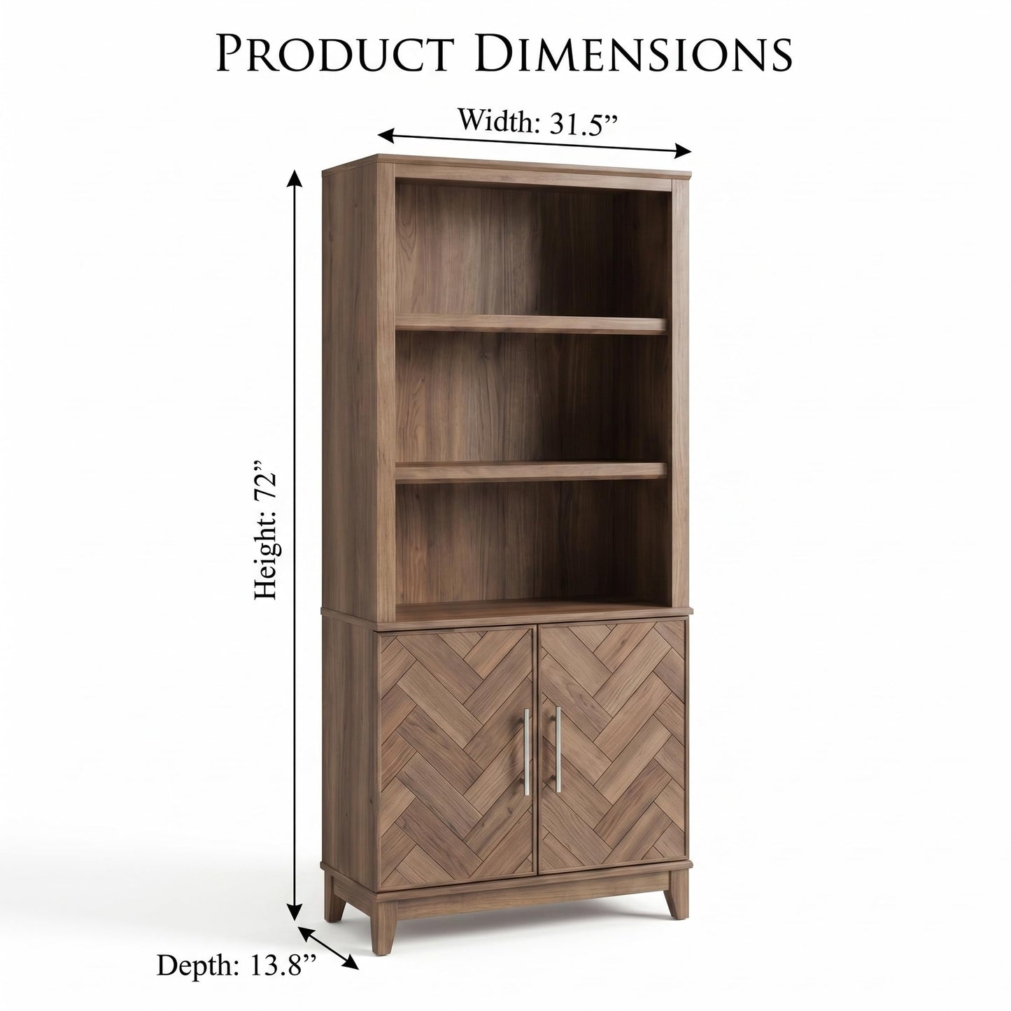 Lab Cosi 71.9" Tall Bookcase with Doors, Wood Bookshelf with Adjustable Shelves, Storage Bookcase Cabinet for Living Room, Bedroom, Home Office