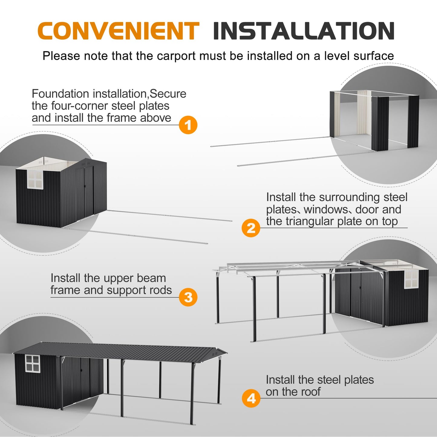 ZMAD 12'x23' Metal Carport Storage Shed, Heavy Duty Steel Garage with Sliding Door, UV Panel & Waterproof Sloped Roof, Reinforced Structure for Car Boat Tractor Farm (Grey, Style A)