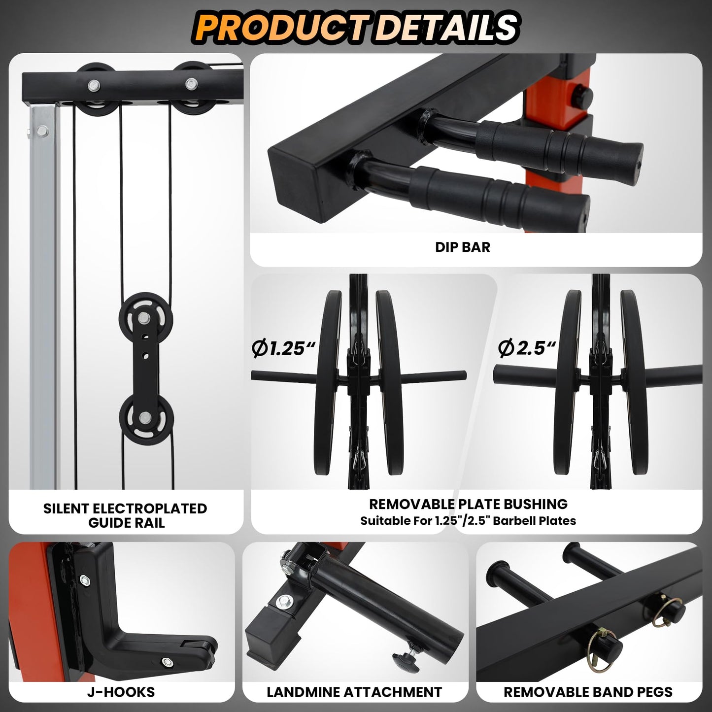 Power Cage with LAT Pulldown, Multi-Functional Power Rack with Cable Pulley System and J-Hooks, Squat Rack with Dip Bars and Landmine Attachment, Weight Cage for Home Gym Equipment (Black/Red)