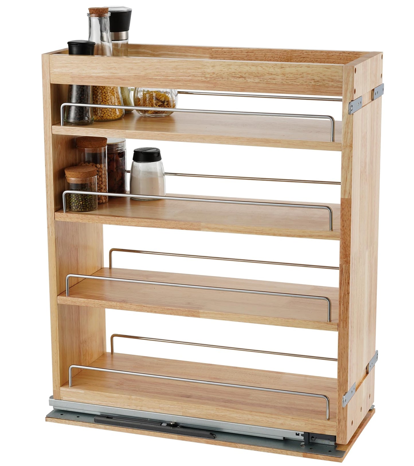 DINDON Pull Out Spice Rack Cabinet Organizer, (8" W x 21.9" D x 25.2" H) Multi-Use Soild Wood Pull Out Cabinet Organizer Slide Out Shelf Sliding Base Cabinet Storage Organization