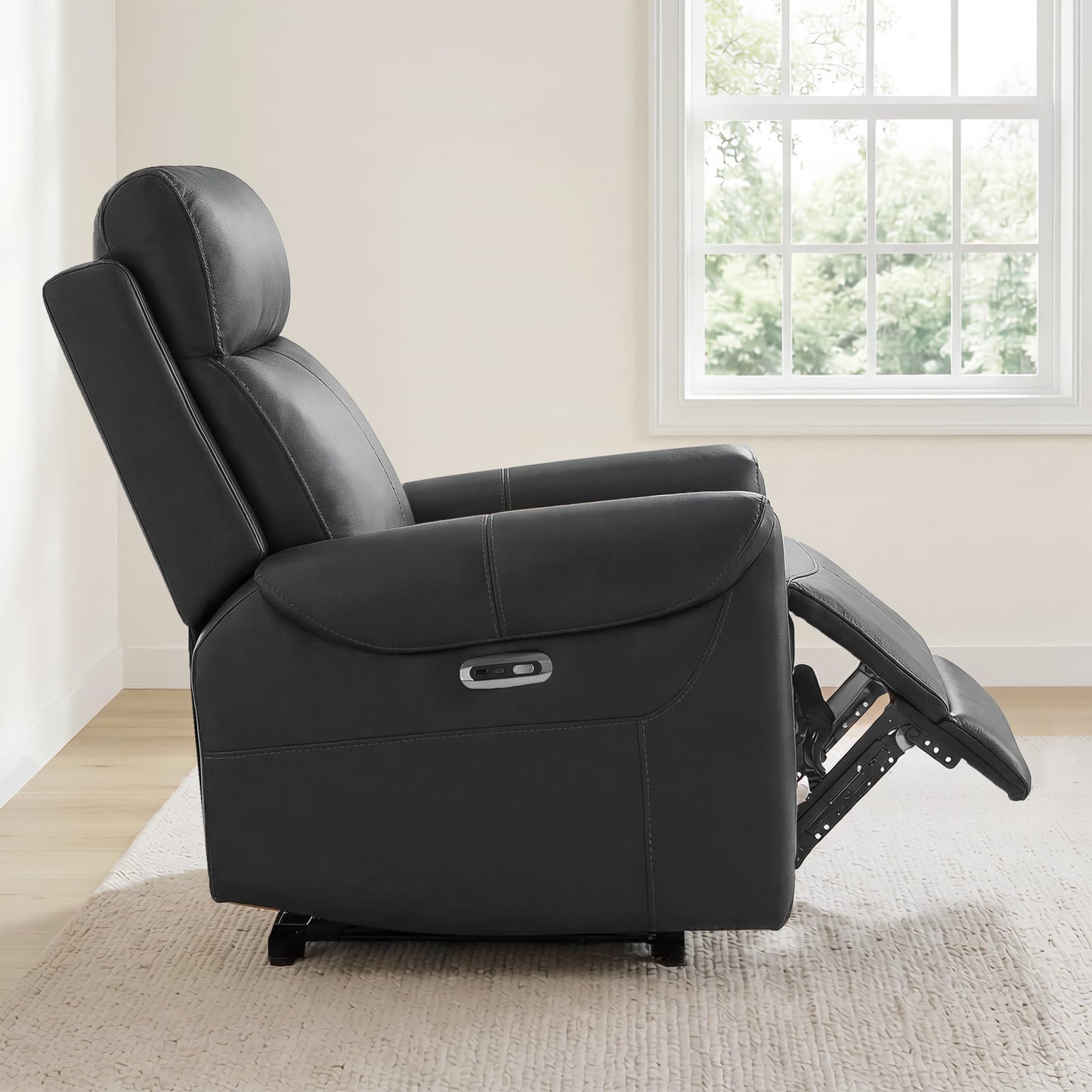 KISLOT Wall Hugger Recliner Chair for Adults, Faux Leather RV Recliner with USB Charging Ports Electric Power Reclining Sofa for Living Room Home Theater Seating Bedroom