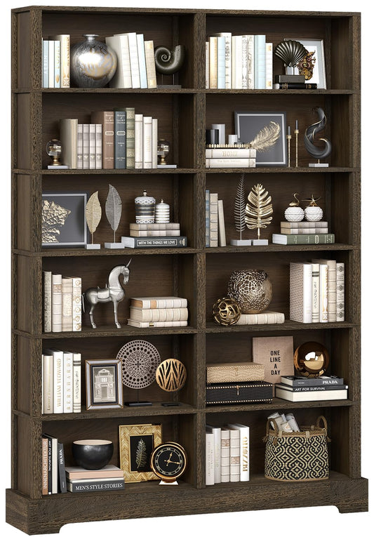 TVU 6-Tier Wood Book Shelf, 47" Wide Large Bookcase and Bookshelf, 76" Tall Bookcase with Storage, Freestanding Wood Display Book Shelves for Living Room, Home Office, Walnut