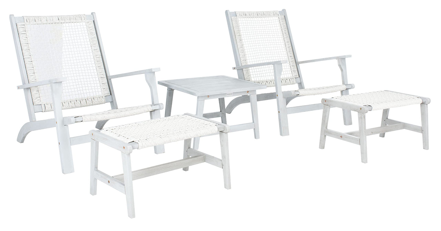 SAFAVIEH Outdoor - Chantelle Lounge Set - Grey & Grey - Solid Wood with Cushion - Coastal Low-Seat Design - Ideal for Patio, Deck, Porch, Backyard (PAT7076B)