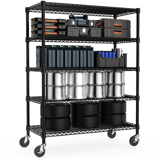 M MZG 53" W Garage Shelving 5 Tier Industrial 2200LBS Metal Shelving Units for Commercial, Basement, Pantry, Warehouse, School, Black Heavy Duty Easy Assembly 53.2" W x 23.6" D x 73.6" H
