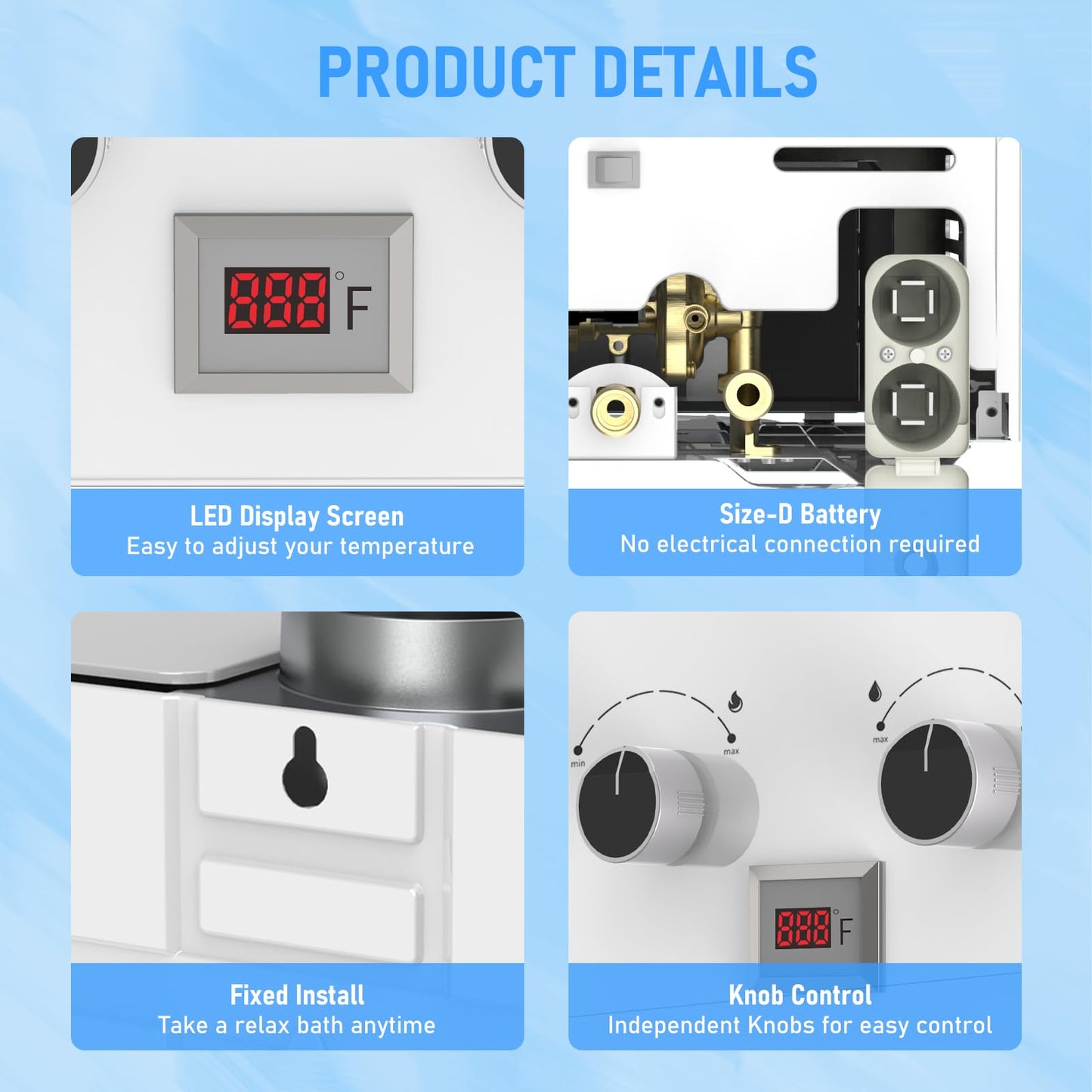 Water Heater Tankless, VANSTON Propane Water Heater Outdoor, 2.64GPM Portable Water Heaters, Instant Hot Water Heaters, Overheat Protection, Easy Installation & Lightweight for RV, Camping, 10L