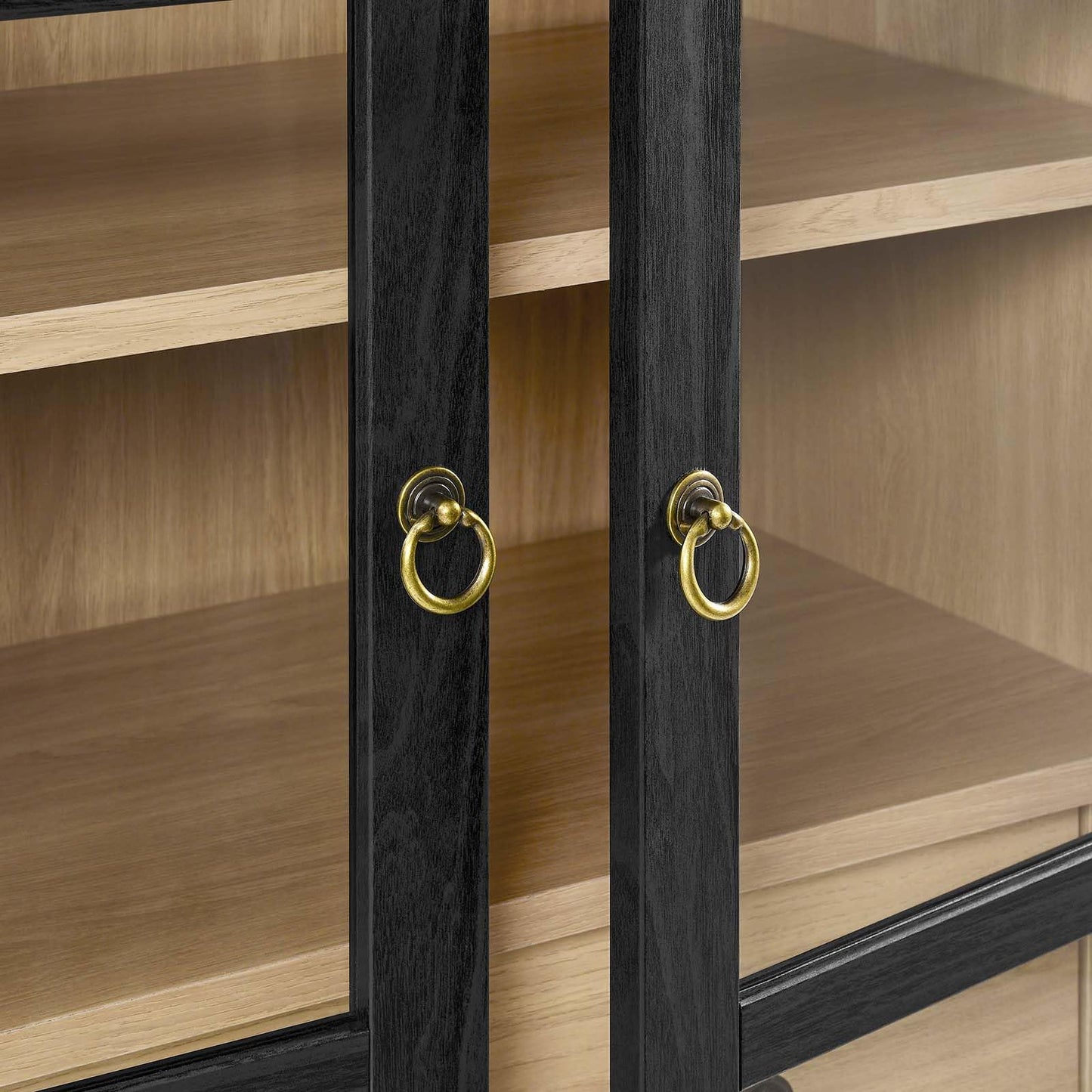 Modway Nolan Modern Farmhouse 71 Inch Tall Arched Storage Display Cabinet in Black Oak