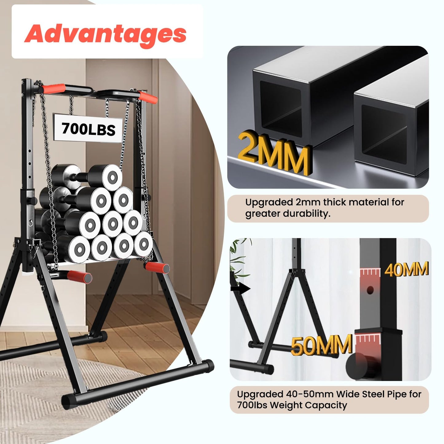 DOBESTS Foldable Power Tower Pull Up Bar Dip Station Adjustable Multifunction Workout Pull Up Tower Station Gym Strength Training Equipment Home Outdoor, Triangular Legs, 700 LBS