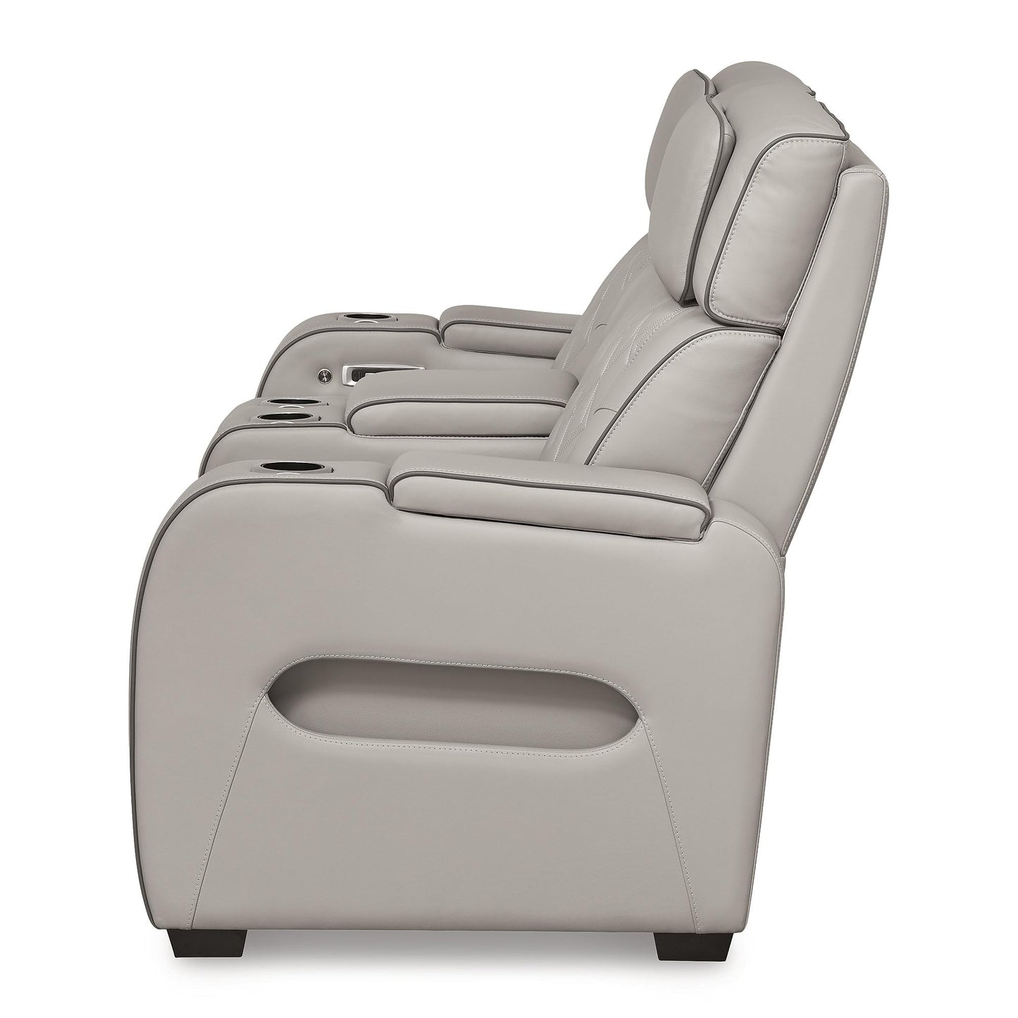 Signature Design by Ashley Boyington Contemporary Leather Match Power Reclining Loveseat with Console and USB Charging Ports, LED Lights and Adjustable Headrest, Light Gray