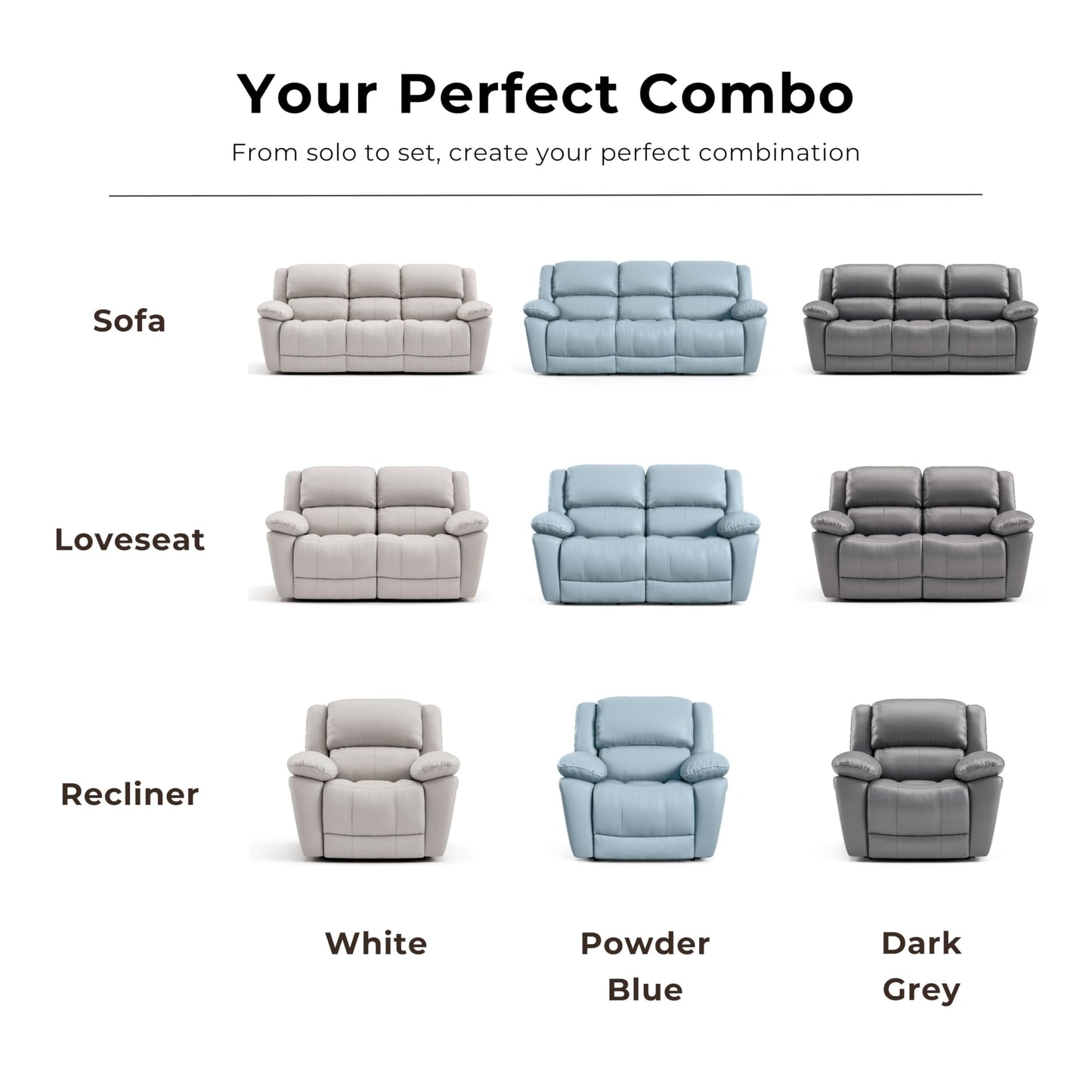 Furniture of America Sorin Modern Leather Recliner Sofa with Pillow Armrests and High Density Foam, Reclining Sectional Couch for Living Room, Office, Home Theater, FSC Certified, Dark Gray