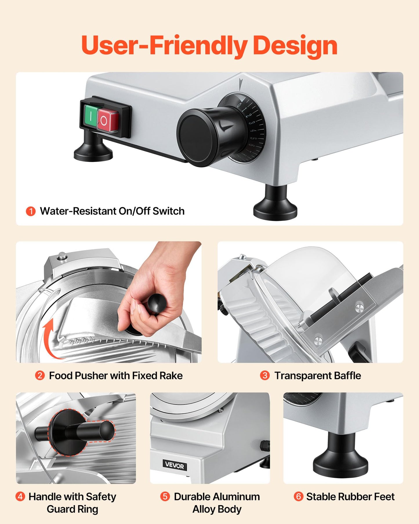VEVOR Commercial Meat Slicer, 320W Electric Deli Food Slicer with 12" Carbon Steel Blade, Built-In Sharpener & 0-0.6" Adjustable Thickness for Frozen Meat, Ham, Baguett, Steak, UL Approved