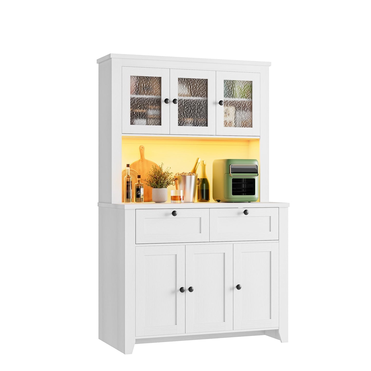 Garvee 66" Tall Pantry Cabinet with LED Lights & Charging Station, Kitchen Pantry Storage Cabinet Kitchen Hutch Coffee Bar with Adjustable Shelves for Dining Room, Living Room