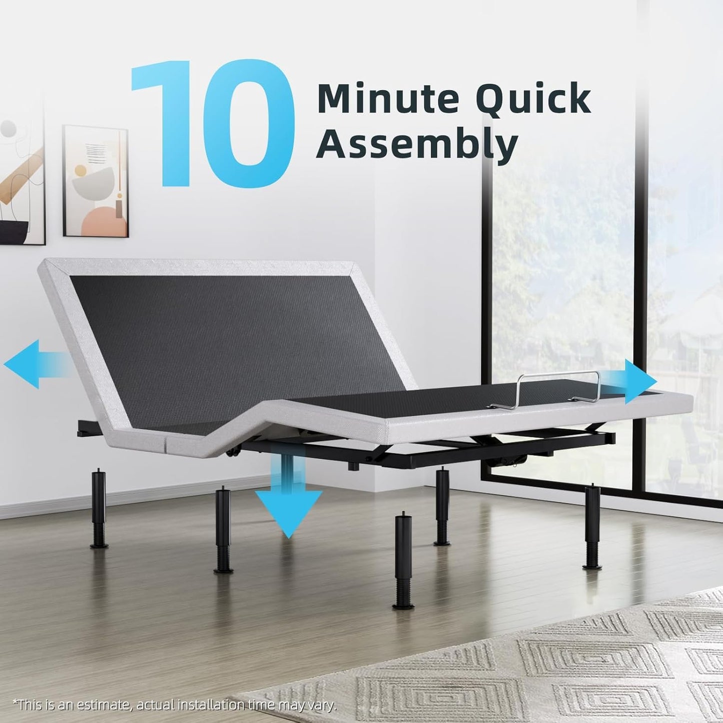 Yiree Queen Adjustable Bed Base Frame, Massage & Wireless Remote, Dual USB Ports,Ergonomic Upholstered Bed Frame, Lift Motor, Under Bed Lighting, Independent Head and Foot Tilt
