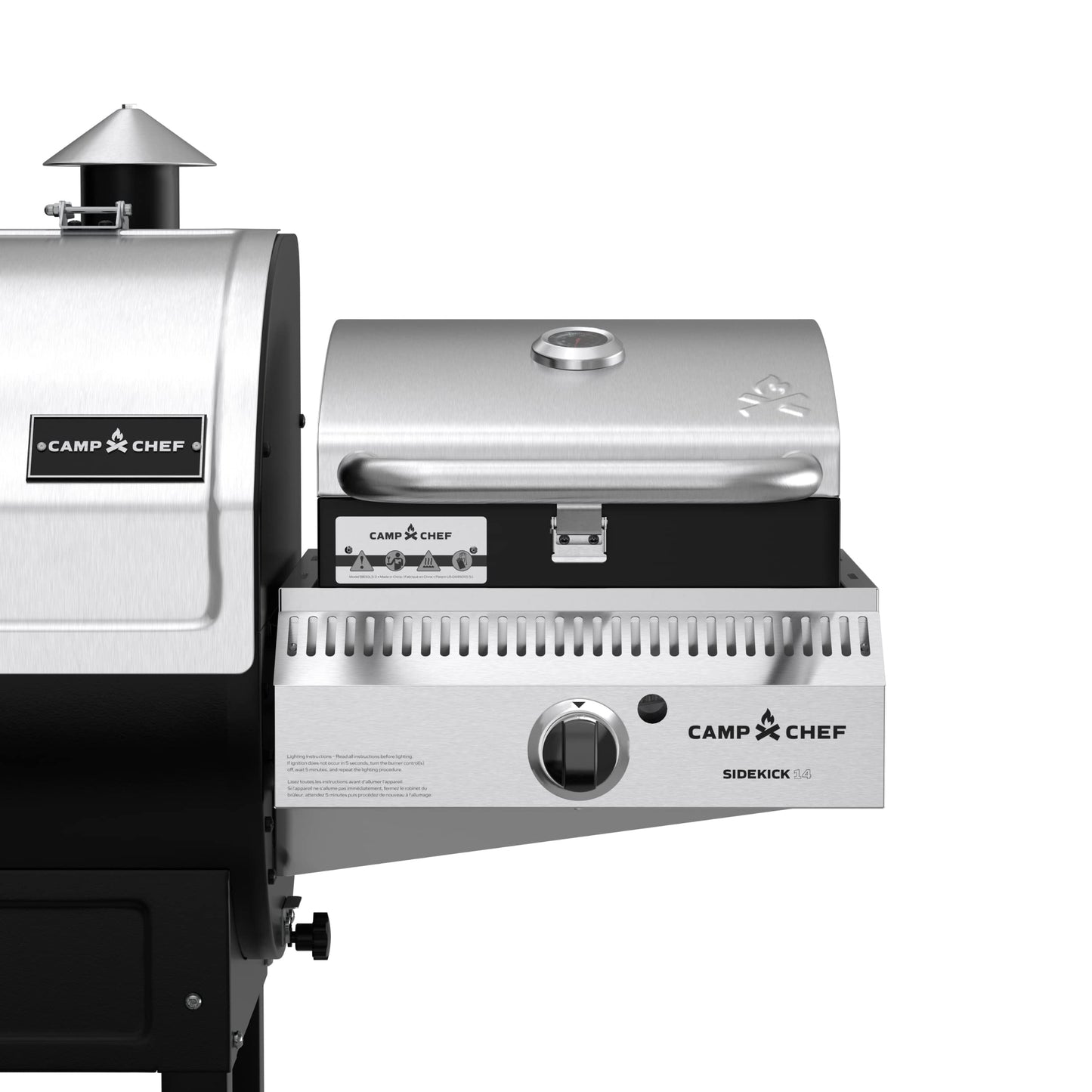 Camp Chef Sidekick Sear - Includes BBQ Box for Pellet Grill - Accessory for Outdoor Cooking - Sear & Grill with Ease - 14" Cooking System Compatible, Silver