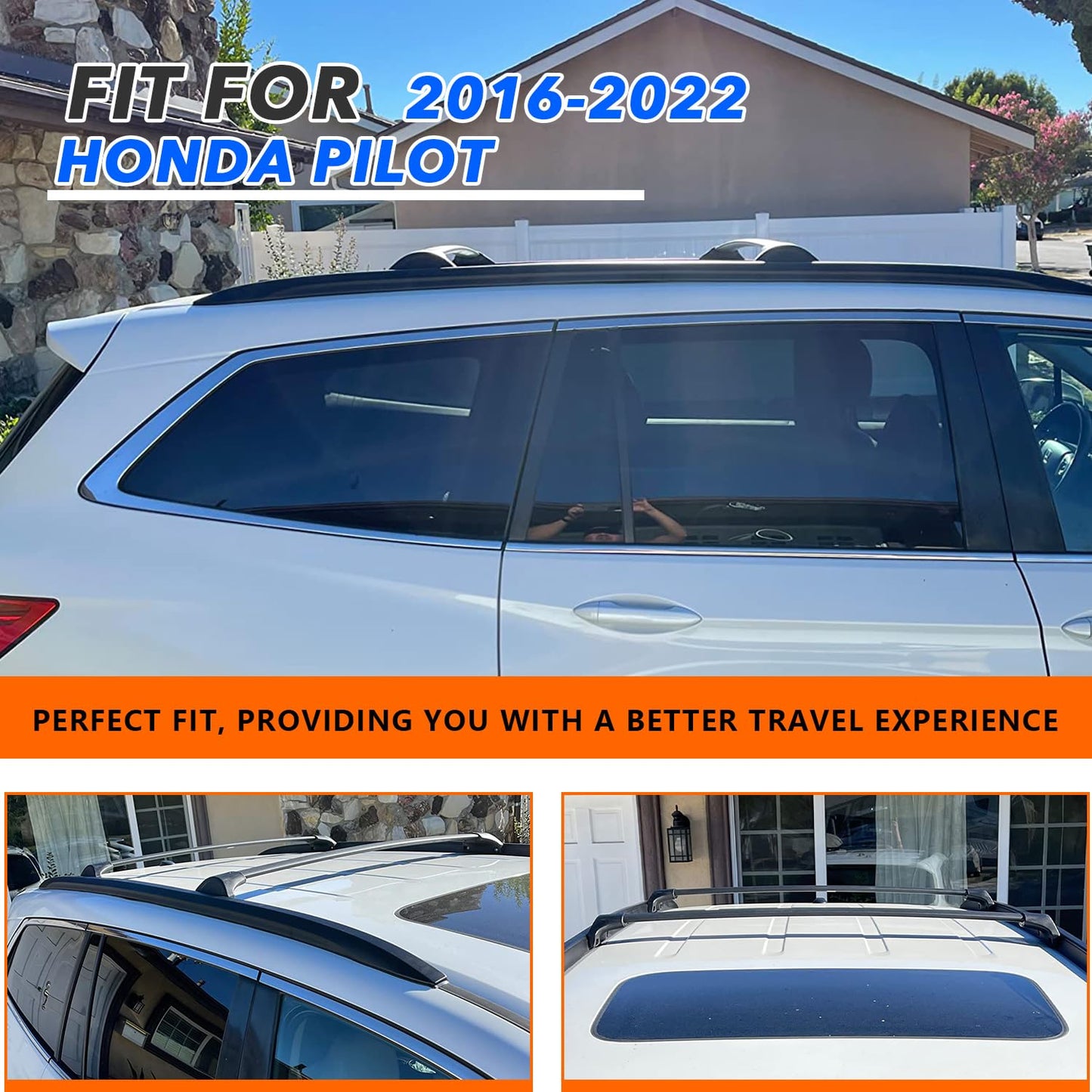 Roof Rack Side Rails + Cross Bars for 2016-2022 Honda Pilot Roof Rack Cross Bars Rooftop Luggage Carrier for Rooftop Cargo, Kayak, Canoe, Bike, Snowboard