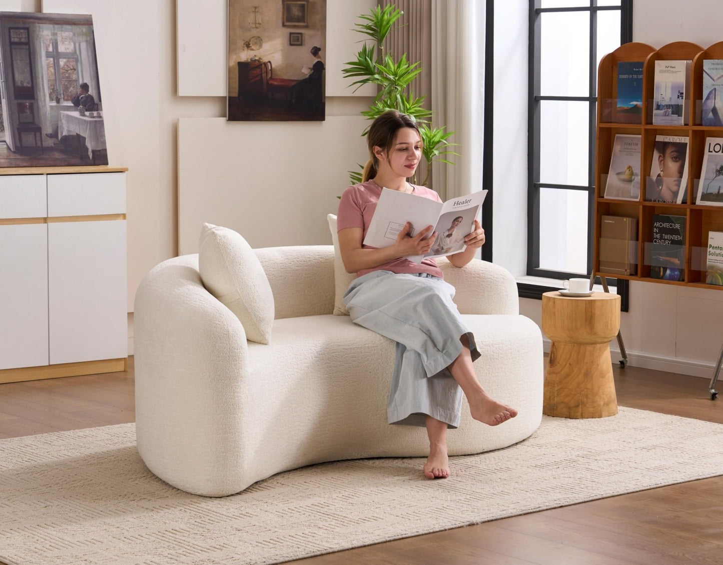 KEIKI S-Curved Loveseat Chenille Couches with 2 Pillows, Upholstered Luxury Plush Cloud Sectional Sofa for Living Room Apartment, Full Sponge Compression