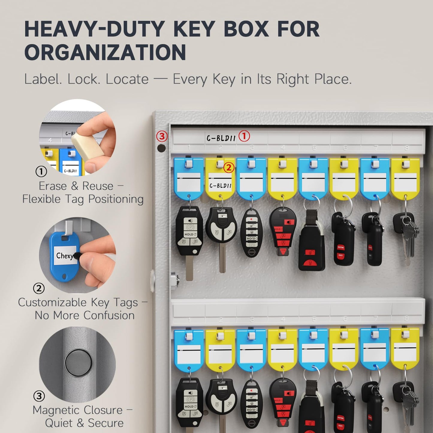 WeHere 96-Key Smart Key Lock Box, Wall-Mount Key Cabinet with Key Management App(Track Key Borrow/Return), Keypad, Bluetooth & WiFi Unlock (Sold Separately) for Commercial, School, Rental, Office