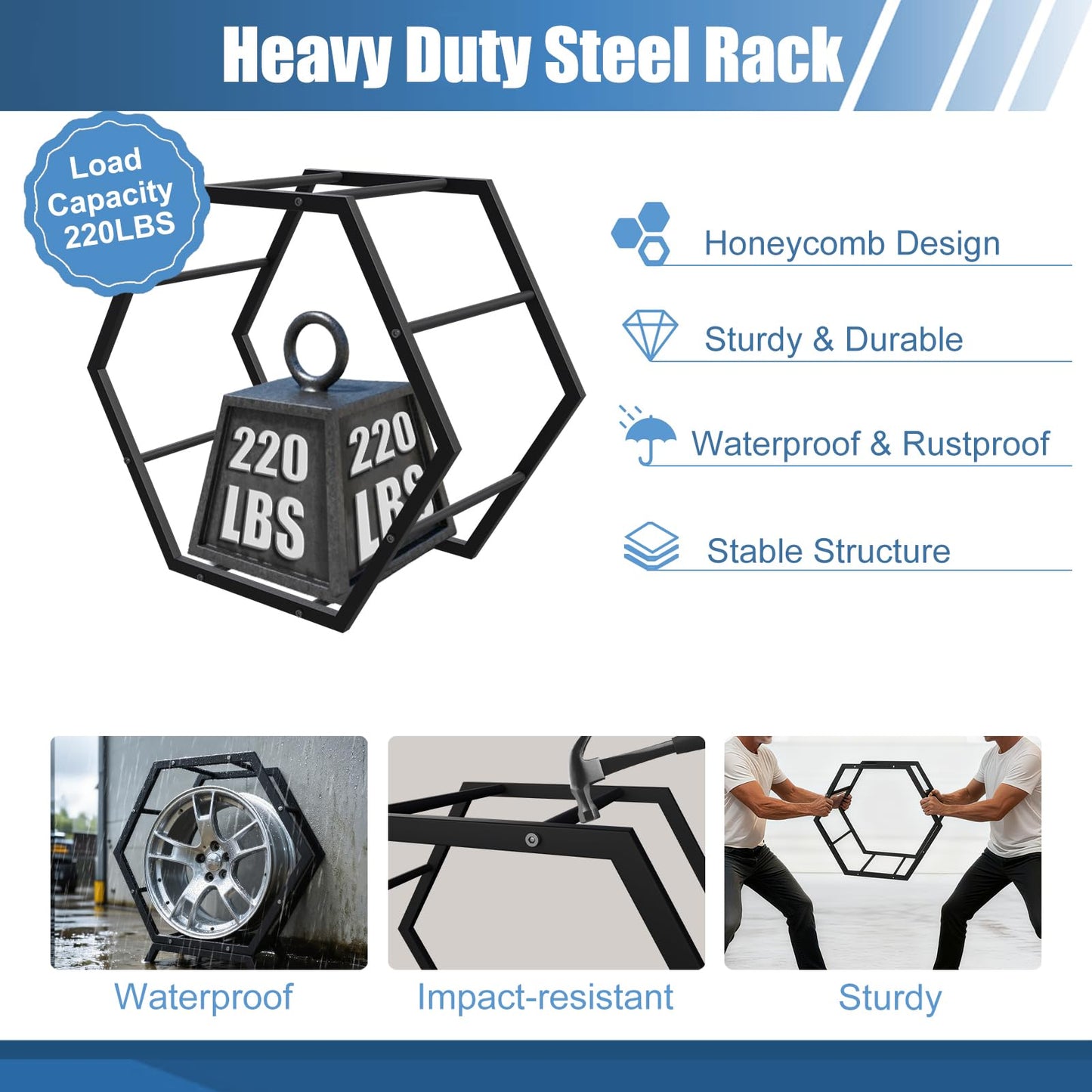 Renvan Heavy Steel Wheel Display Rack, Car Rim Rack Holds 9 Rims, Stackable Car Wheel Stand for Garage, Auto Repair Shop, Tire Store (6 frames + 2 bases)