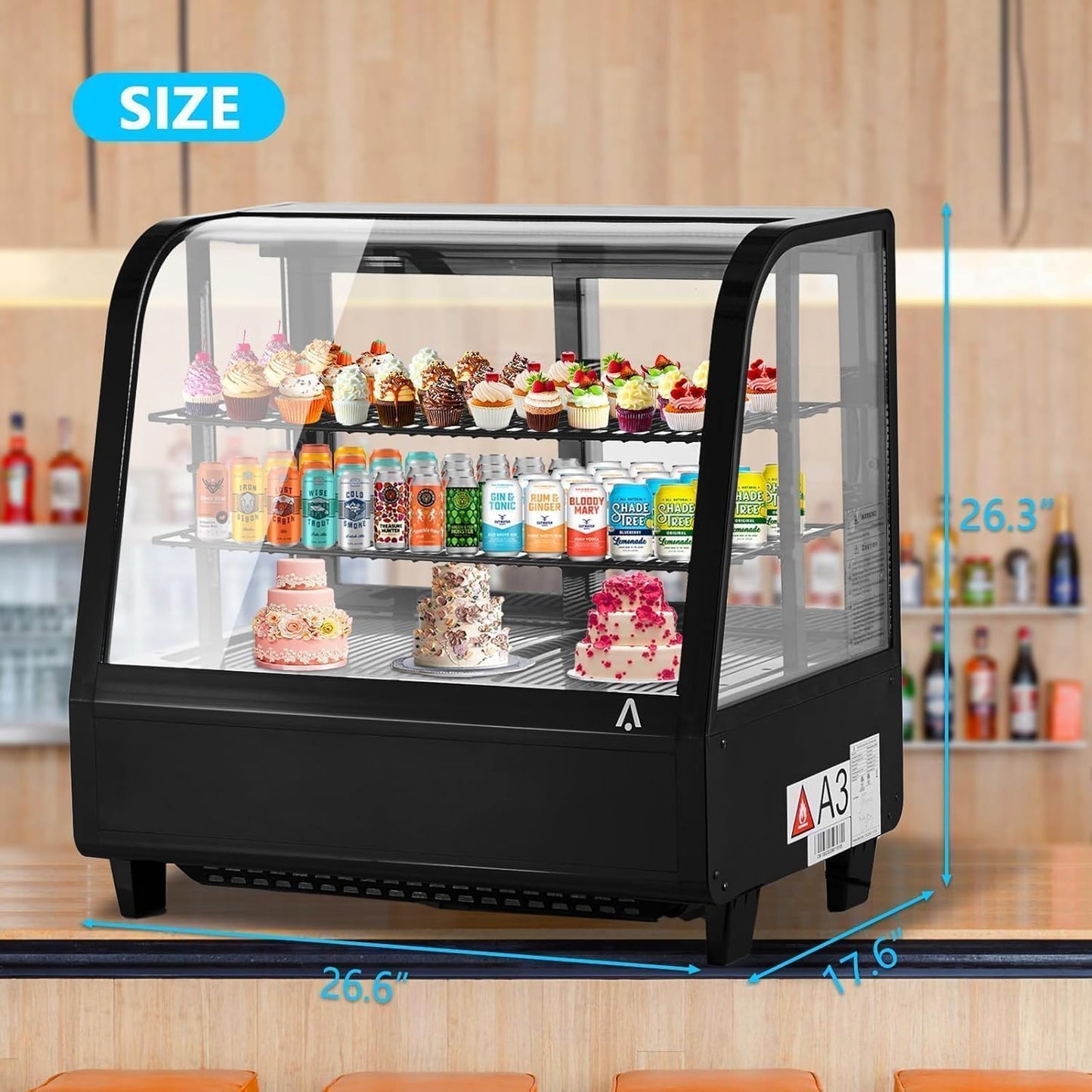 GAOMON Commercial Display Refrigerator, Glass Door Merchandiser Cooler with Adjustable Shelves, LED Lighting, Temperature Control, Sliding Rear Door for Bakery, Cafe, Restaurant, Store