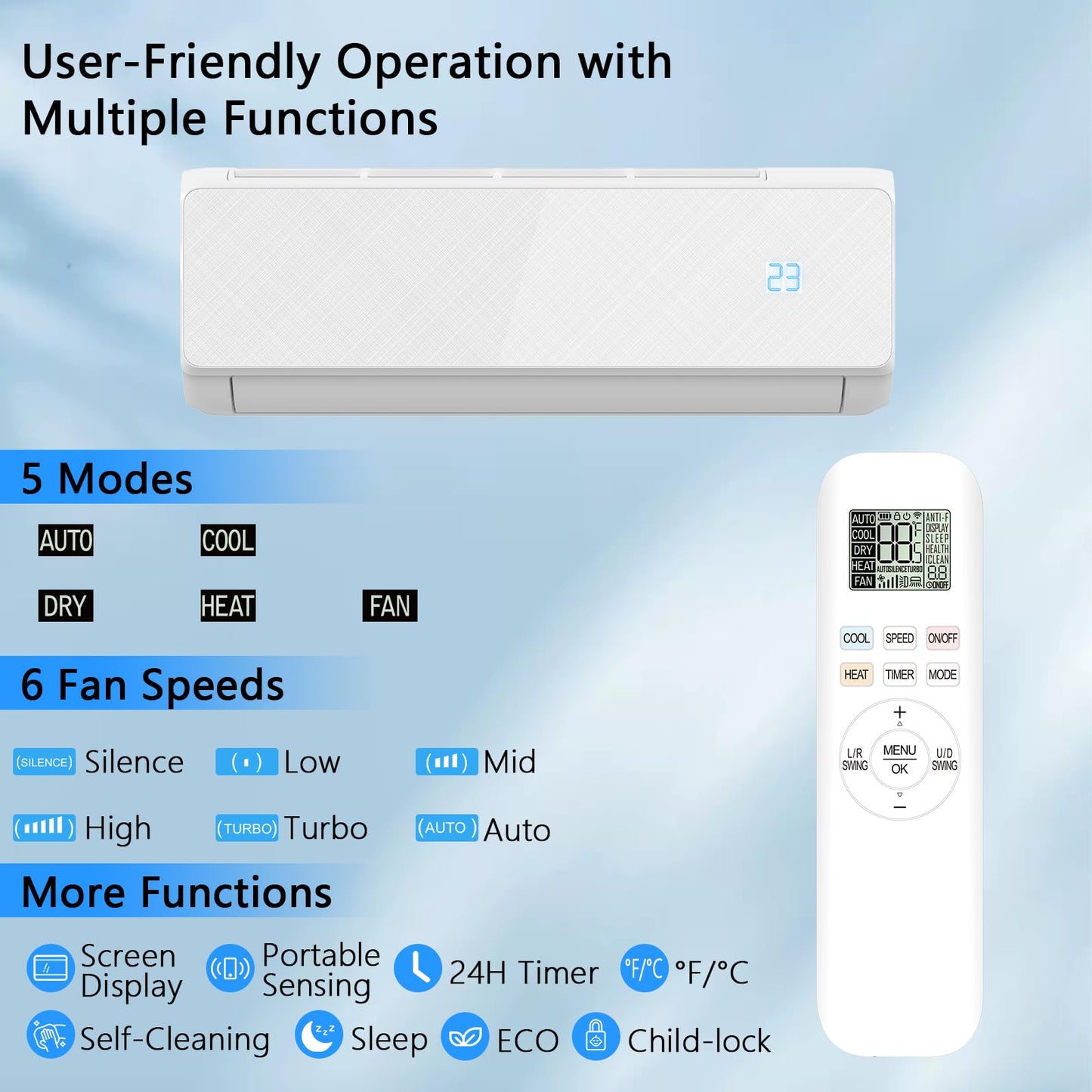 12000 BTU Mini Split Air Conditioner Heat Pump 115V with Installation Kit - 22 SEER2 Ductless Inverter AC Unit, Wi-Fi Smart Control, Quiet, Cools and Heats 750 Sq.Ft