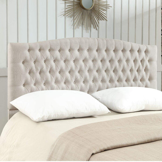 24KF Upholstered Tufted Button Linen Fabric Headboard,Comfortable Fashional Headboard King/CA King Size,Ivory