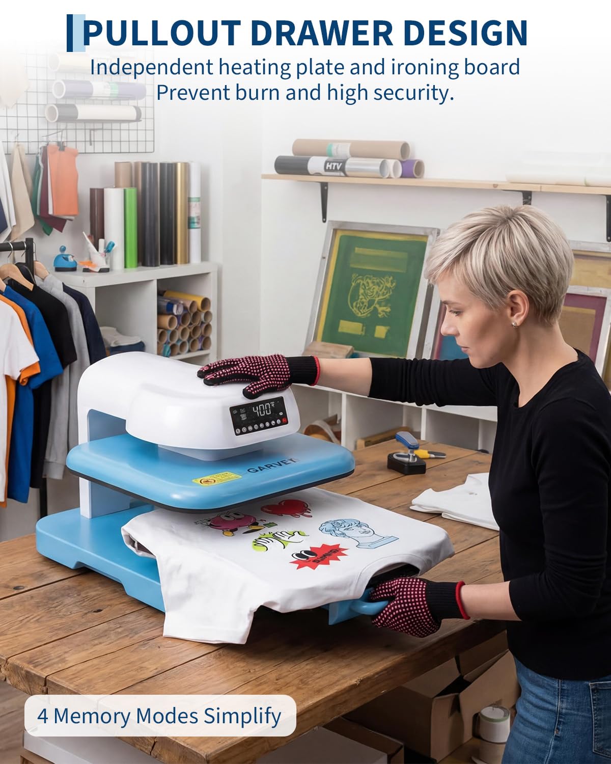 Auto Heat Press Machine 15x15 T Shirts Smart Press Machine with Auto Release and Adjustable Pressure, Digital Display, Rapid Heating, for Sublimation, Vinyl, Heat Transfer Projects, Blue