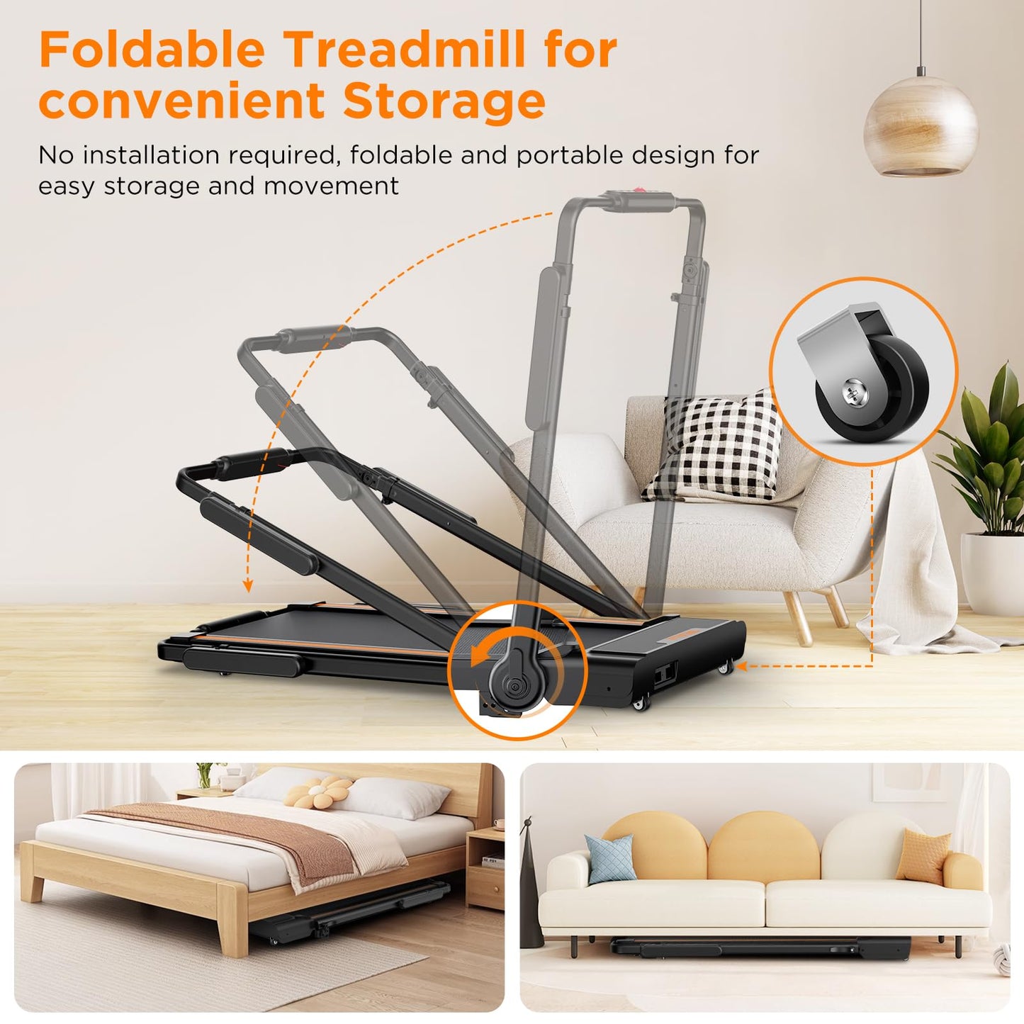 Walking Pad with 12% Incline, Under Desk Walking Pad Treadmill with Adjustable Height Handle Bar & Removable Desk, 3 in 1 3.5HP Foldable Treadmill 300lbs Capacity for Home Office with Remote Control