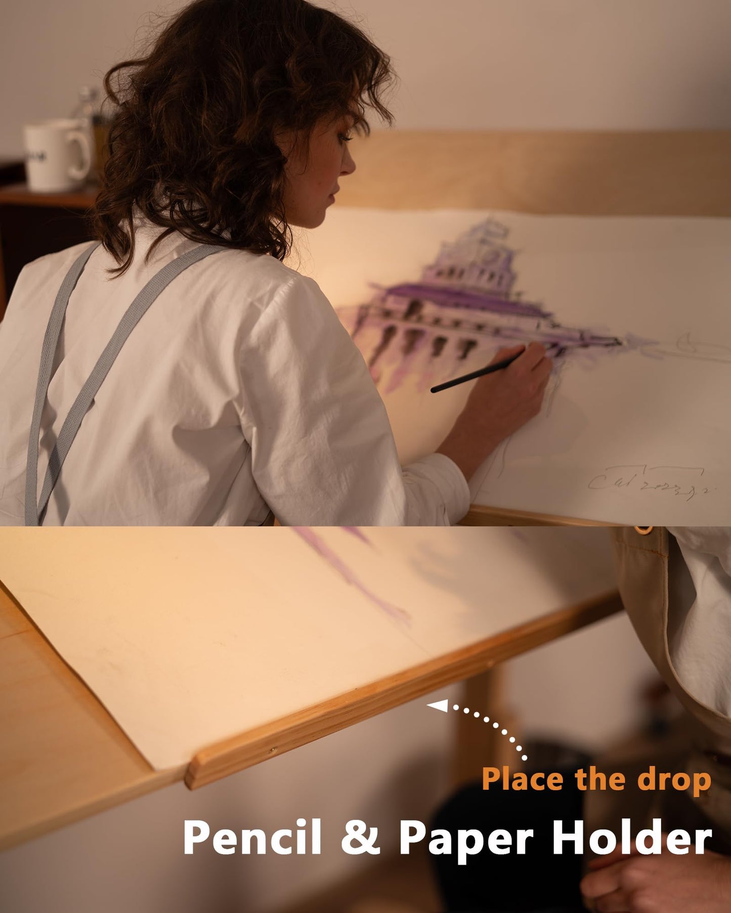 DJAR Adjustable Wooden Drawing Table, 42"x30" Artist Drafting Desk for Painting, Sketching, Writing, Natural