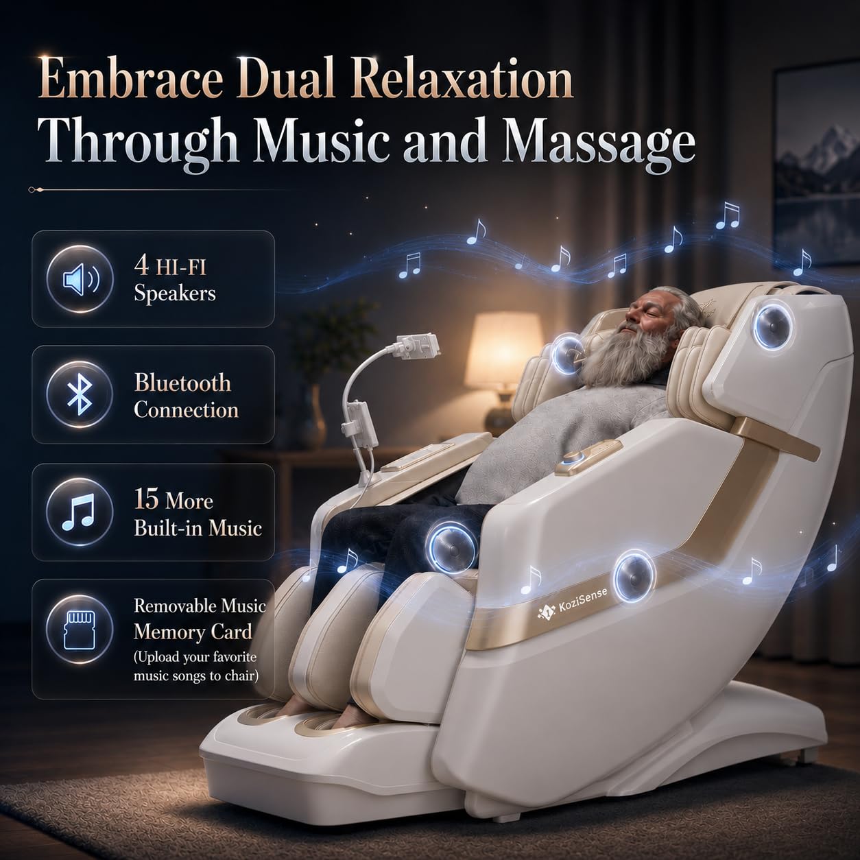 KoziSense KZ-313 2026 Heated Jade Roller Massage Chair Full Body, Deep Zero Gravity SL-Track with Heat, 12 Auto Modes, 6 Custom Programs, Backlit Touch Screen, Voice Control, Wireless Charger