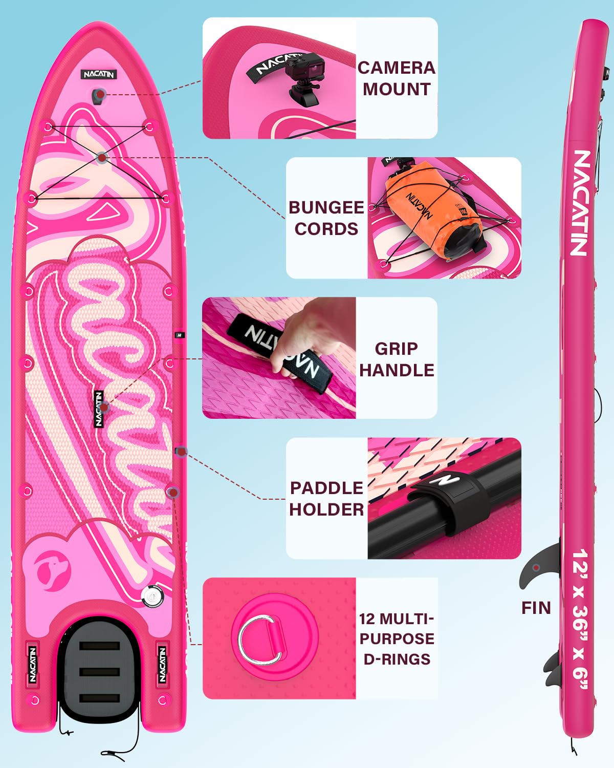 NACATIN Inflatable Stand Up Paddle Board - Premium SUP Board with Dog Ramp Kit,Complete SUP Set Paddle Boards for Adults with Single/Double Paddle, Backpack, Suitable for Paddle Boarding with Dog