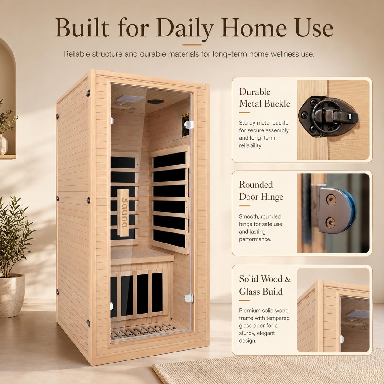 1 Person Far Infrared Sauna for Home, Canadian Hemlock Wood Indoor Sauna Room, 110V 1200W 5 Heating Panels, 149°F Max, 7-Color Light, Bluetooth Audio, Personal Relaxation Cabin, 32 x 34 x 67 in