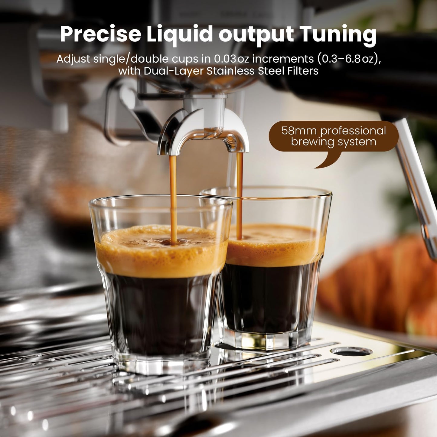 Kismile Dual Boiler Espresso Machine with Grinder, 20 Bar Espresso Maker with Milk Steamer & Hot Water, Dual LED Display, Pressure Gauge, Burr Grinder, coffee Machine for Home&Office, Stainless Steel