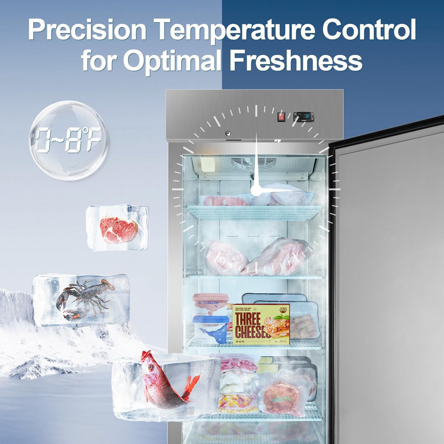 Tylza 27.5" Commercial Reach-in Freezer, Fan Cooling, Solid Stainless Steel Single Door, 530.6L