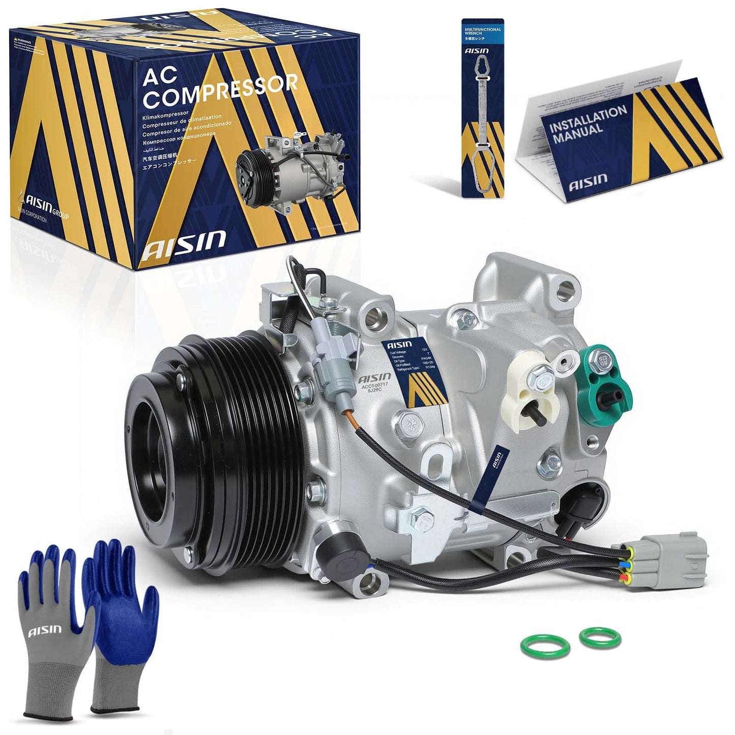 AISIN AFTERMARKET ACCT-00717 Air Conditioner AC Compressor - Compatible with Toyota Highlander 2008-2010 3.5L - with 7-Pulley Groove, with Clutch