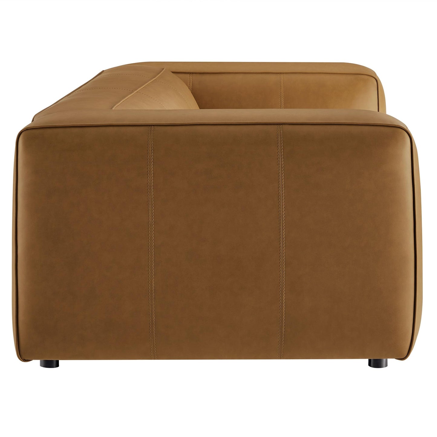 Modway Auren Vegan Leather Sofa in Camel - Faux Leather 3 Seater Couch - 88 Inch Comfy Modern PU Leather Sofa - Oversized Mid Century Modern Couch for Living Room, Apartment, Loft