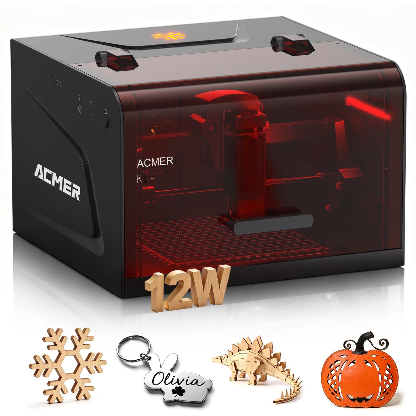 ACMER Laser Engraver Machine, K1 Desktop 12000mW Compact Laser Engraving Machine, 150×150mm Work Area, 0.08mm Fine Engraving Spot, Laser Cutter for Wood, Plywood, Acrylic, DIY Crafts & Small Business