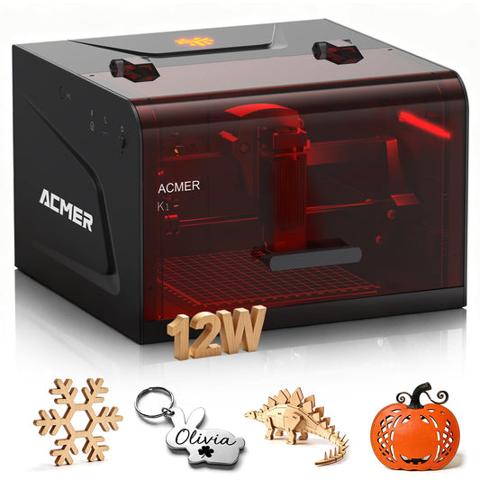 ACMER Laser Engraver Machine, K1 Desktop 12000mW Compact Laser Engraving Machine, 150×150mm Work Area, 0.08mm Fine Engraving Spot, Laser Cutter for Wood, Plywood, Acrylic, DIY Crafts & Small Business
