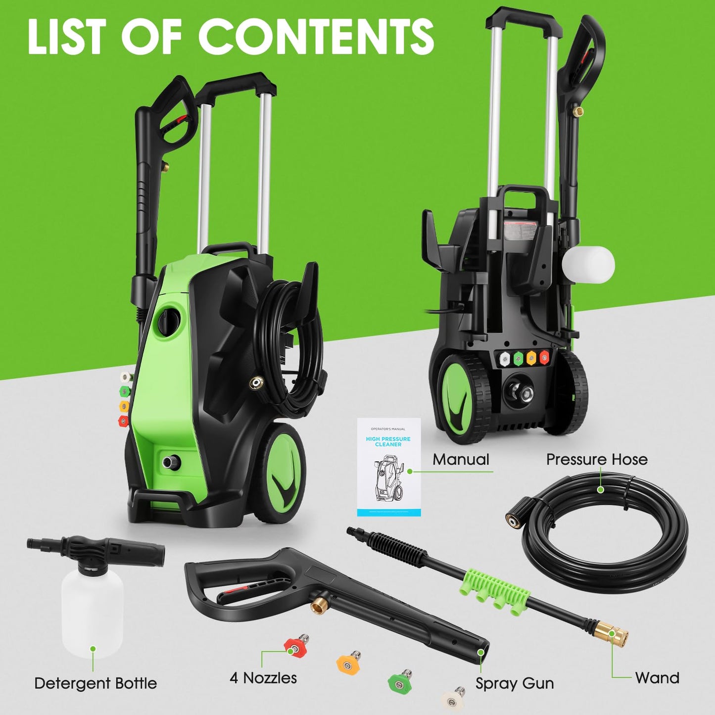 Imdot 5000PSI 4.0GPM Heavy Duty Electric Pressure Washer with 33 FT Extension Hose, 4 QC Nozzles and 500ml Foam Cannon for Cars/Fences/Driveways/Patios/Home Cleaning, Green