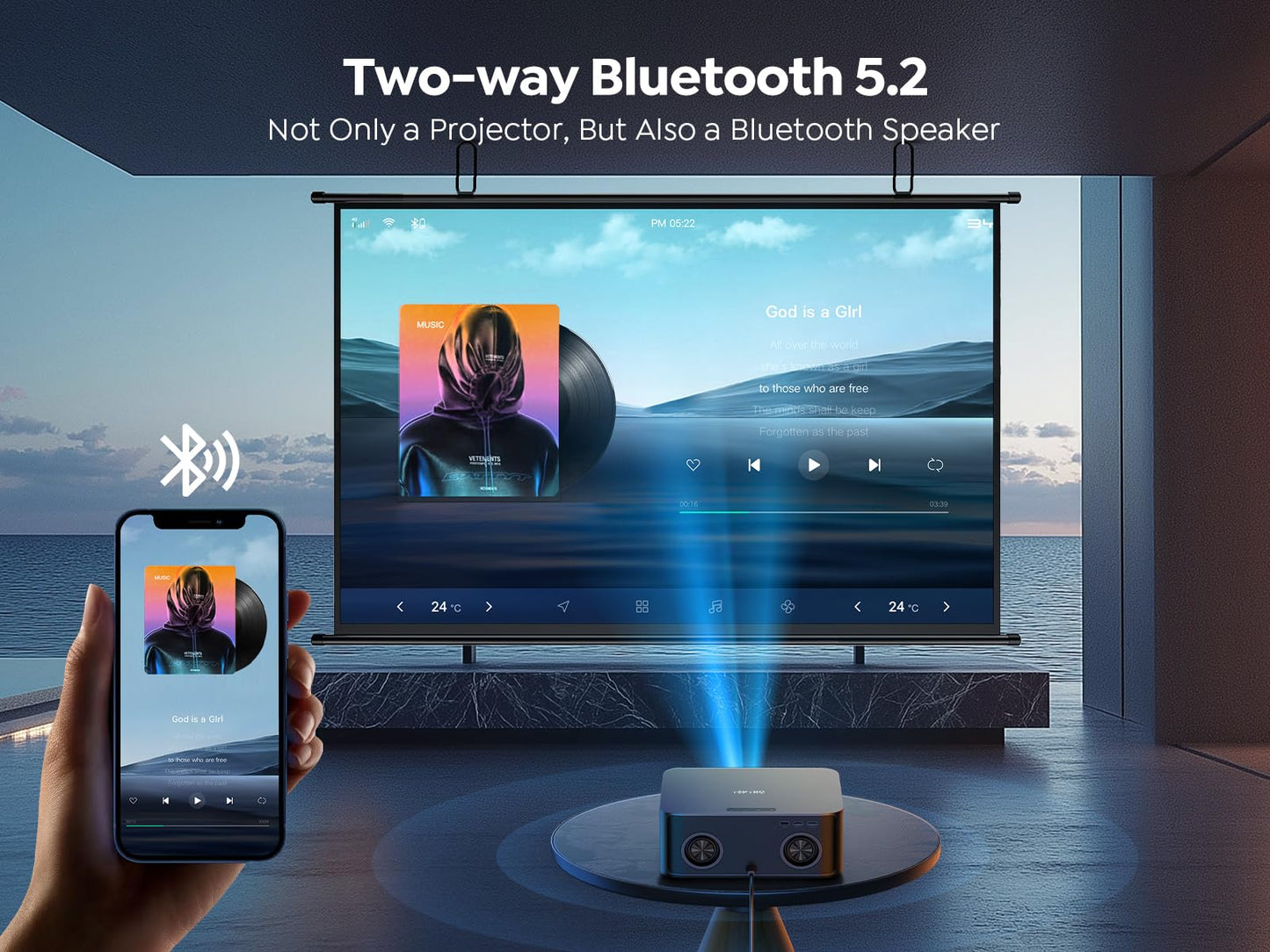 [4K Support/36W Dolby Audio/APPs]Smart-Projector-4K with WiFi6 and 2Way Bluetooth, AI Auto Focus Projector with Native 1080P, HDR10, TOPTRO X9 Outdoor Movie Proyector Compatible with Phone/TV Stick/PC