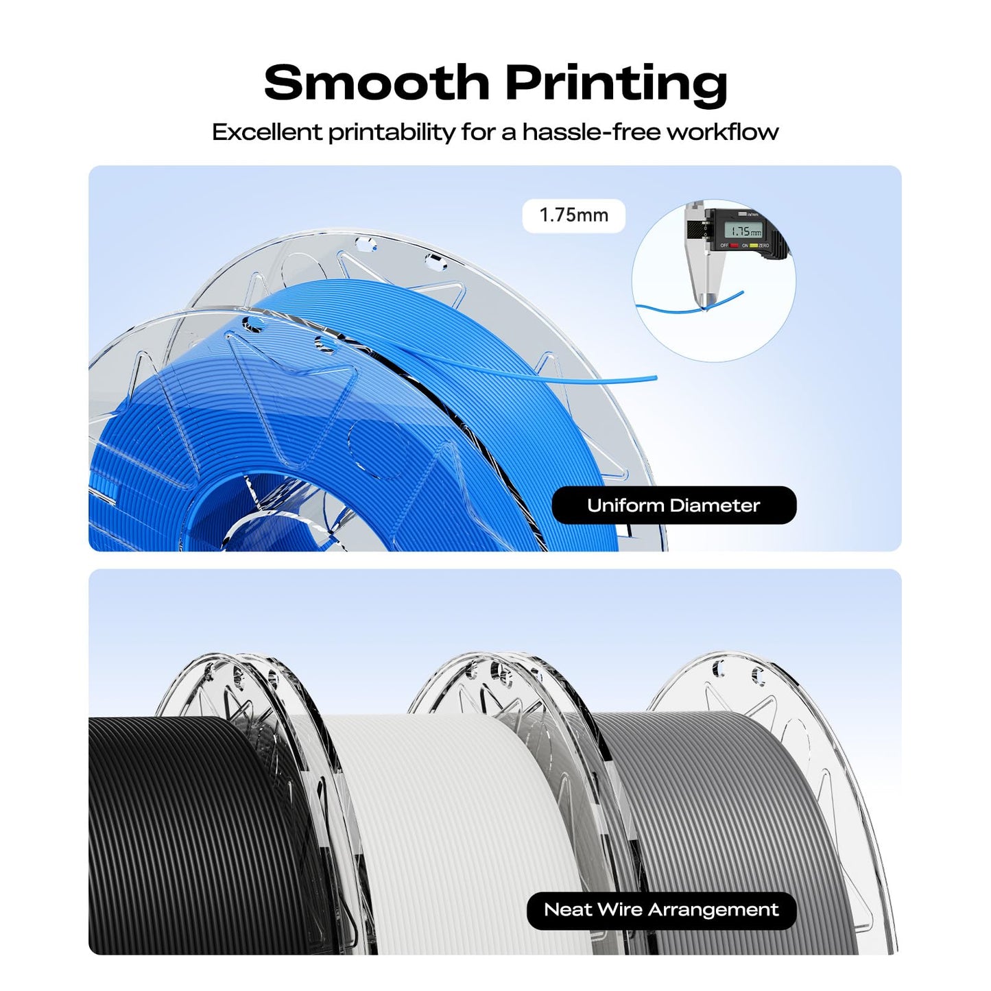 Creality Hyper PLA Filament Bundle 12KG, RFID 3D Printer Filament PLA 1.75mm for High Speed 30-600mm/s, Support CFS, Fits for Most 3D Printers (Black&White&Grey)