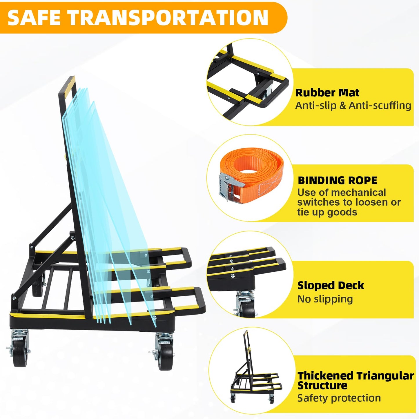 Folding Drywall Cart Heavy Duty Panel Dolly Cart 2200lbs Capacity, Drywall Dolly Plywood Carts with 4 Swivel Casters Extendable Deck, Sheetrock Handling Wall Panel Lumber Sheetrock Glass Windows