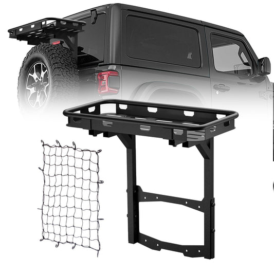 SUORTO Wrangler JL Rear Cargo Basket on OE Tailgate Compatible with 2018-2025 Jeep Wrangler JL & JLU Unlimited 2/4 Door, Luggage Storage Carrier, Spare Tire Cargo Rack(Bolt-On)