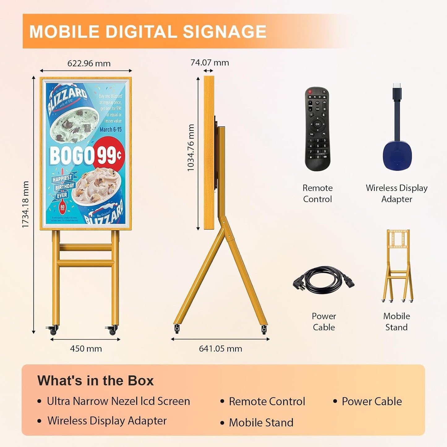 MWE Mobile Digital Signage Display 43in,Portable UHD Touchscreen Advertising Display Kiosk Poster App Publishing,Photo Booth Standby Series Screen Mirroring (Touch Screen, Wooden, 43in)