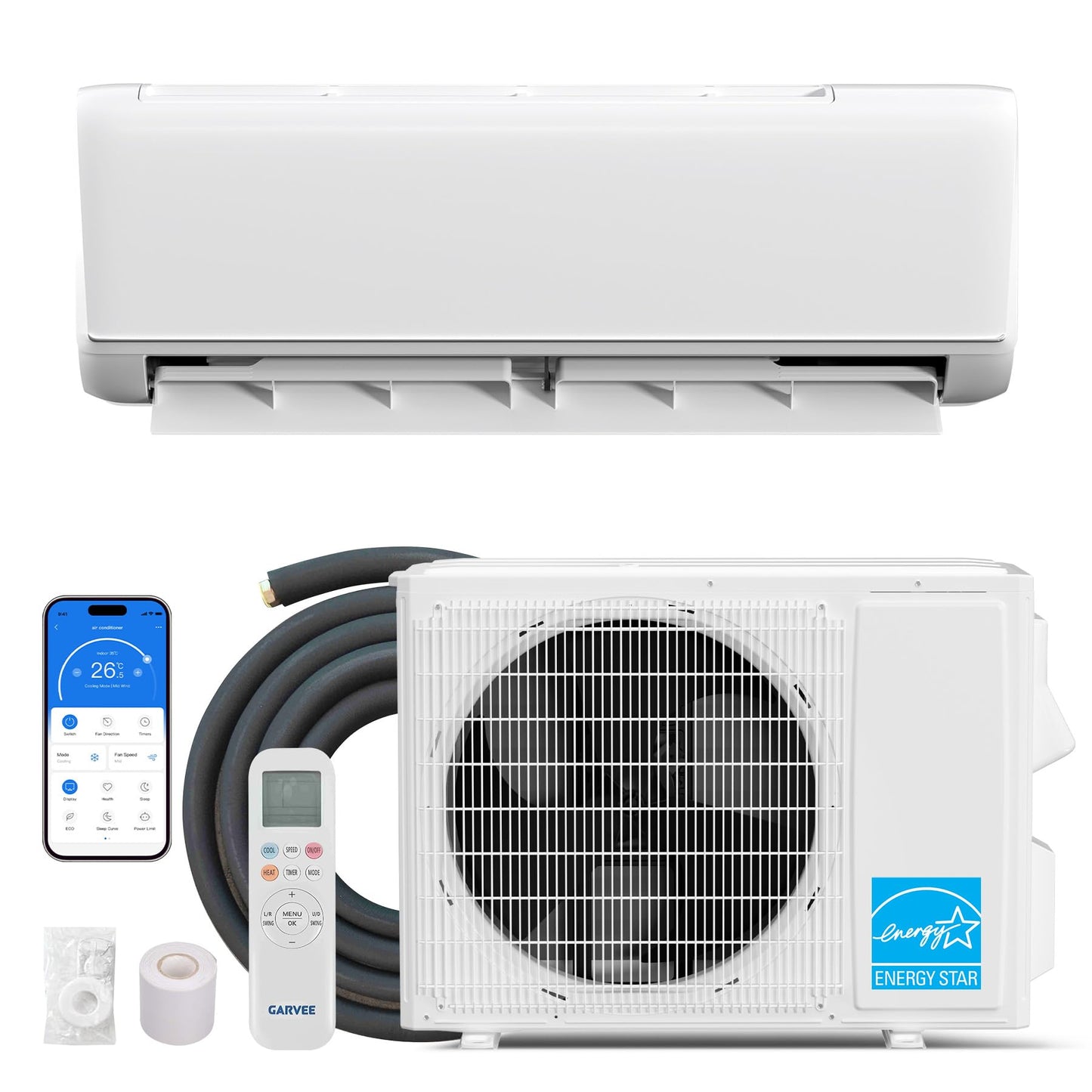 Mini Split 18000 BTU Air Conditioner & Heater, 21 SEER2 Energy Star, 208-230V, WiFi Smart APP & Alexa Compatible, Ultra Quiet Ductless AC Heating Cooling System for Rooms up to 1250 Sq. Ft.