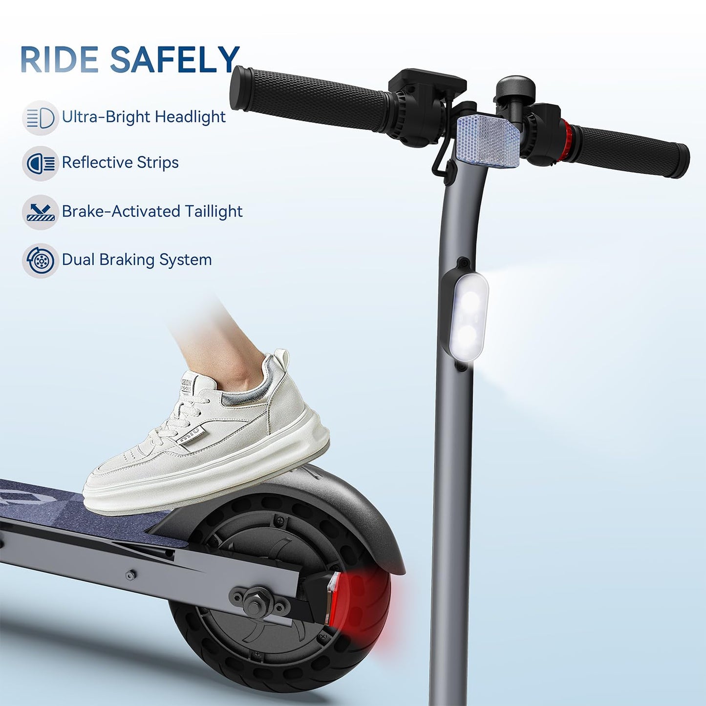 Electric Scooter for Big Kids/Teens - 250W Motor, 15.5 mph Top Speed, Rear Foot Brake, Folding E-Scooter for Riders up to 220 lbs, UL-2272 Certified, Gray