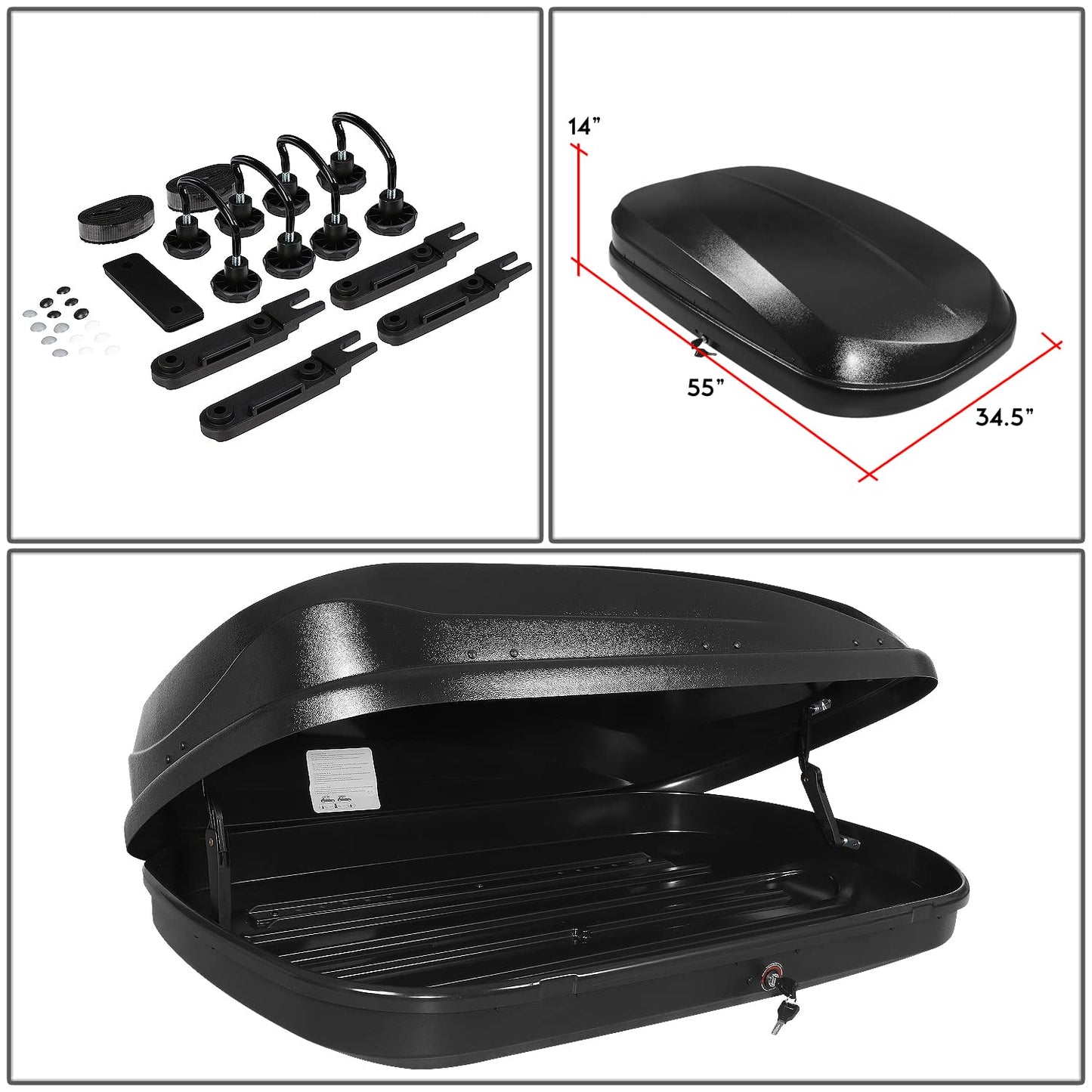 DNA Motoring Universal Heavy Duty Roof Storage Box Rooftop Cargo Carrier Luggage Case w/Keys,12.7 cu. ft. / 360L, PT-ZTL-8293-BK