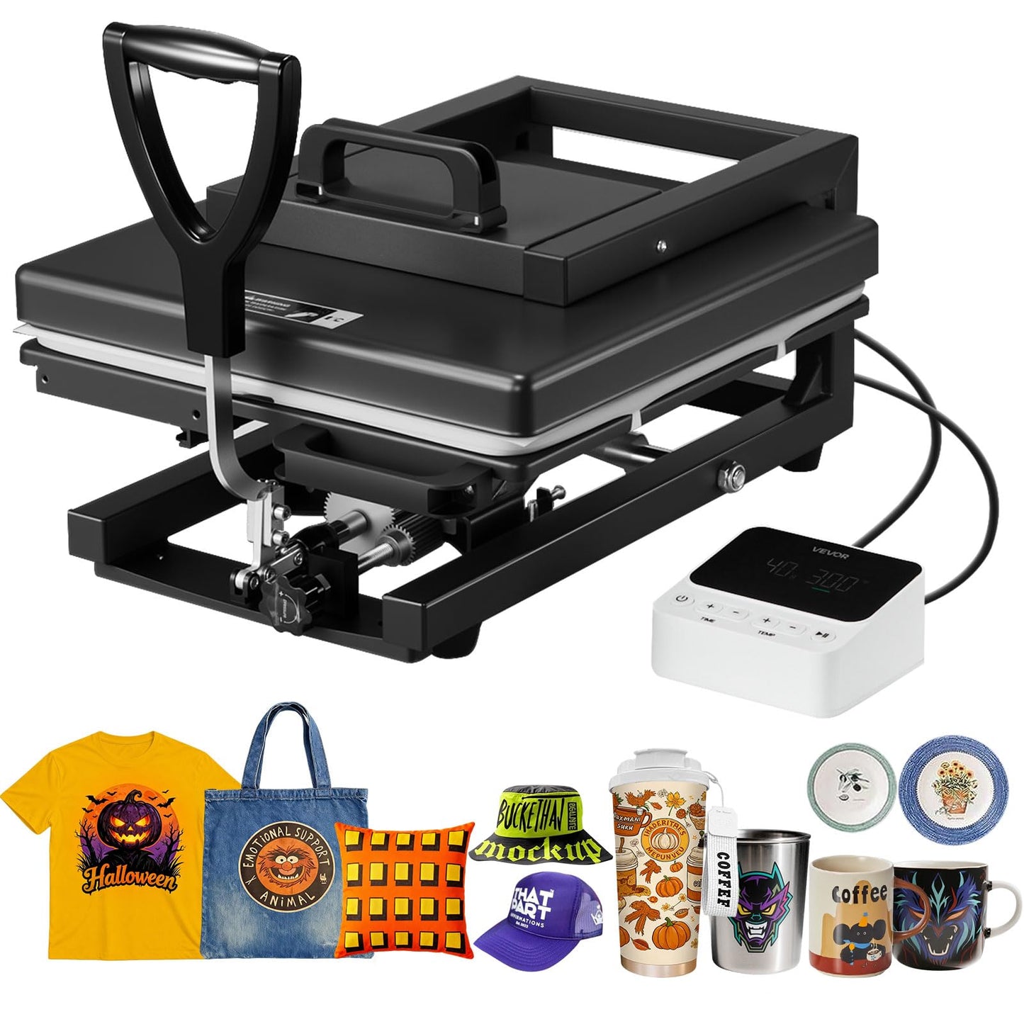 VEVOR Hybrid Heat Press, 15 x 15 inch, 8-in-1 Multifunction, Heat Up Fast and Even, All-New Patented Design, Easy to Control, Sublimation Press Machine for T-Shirts/Mugs/Tumblers/Caps/Plates, Black