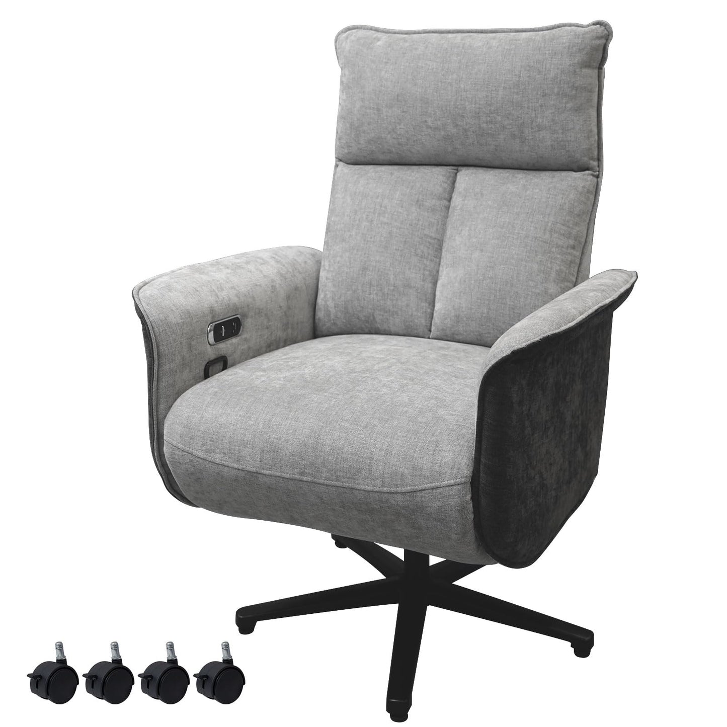 Liftsync Ergonomic Executive Recliner, Adjustable Electric Office Chair 90-155° with Footrest, 4-Position Headrest, 300LBS Heavy Duty, 2-in-1 Base Swivel Desk Chair w/USB, Grey & Black Chenille