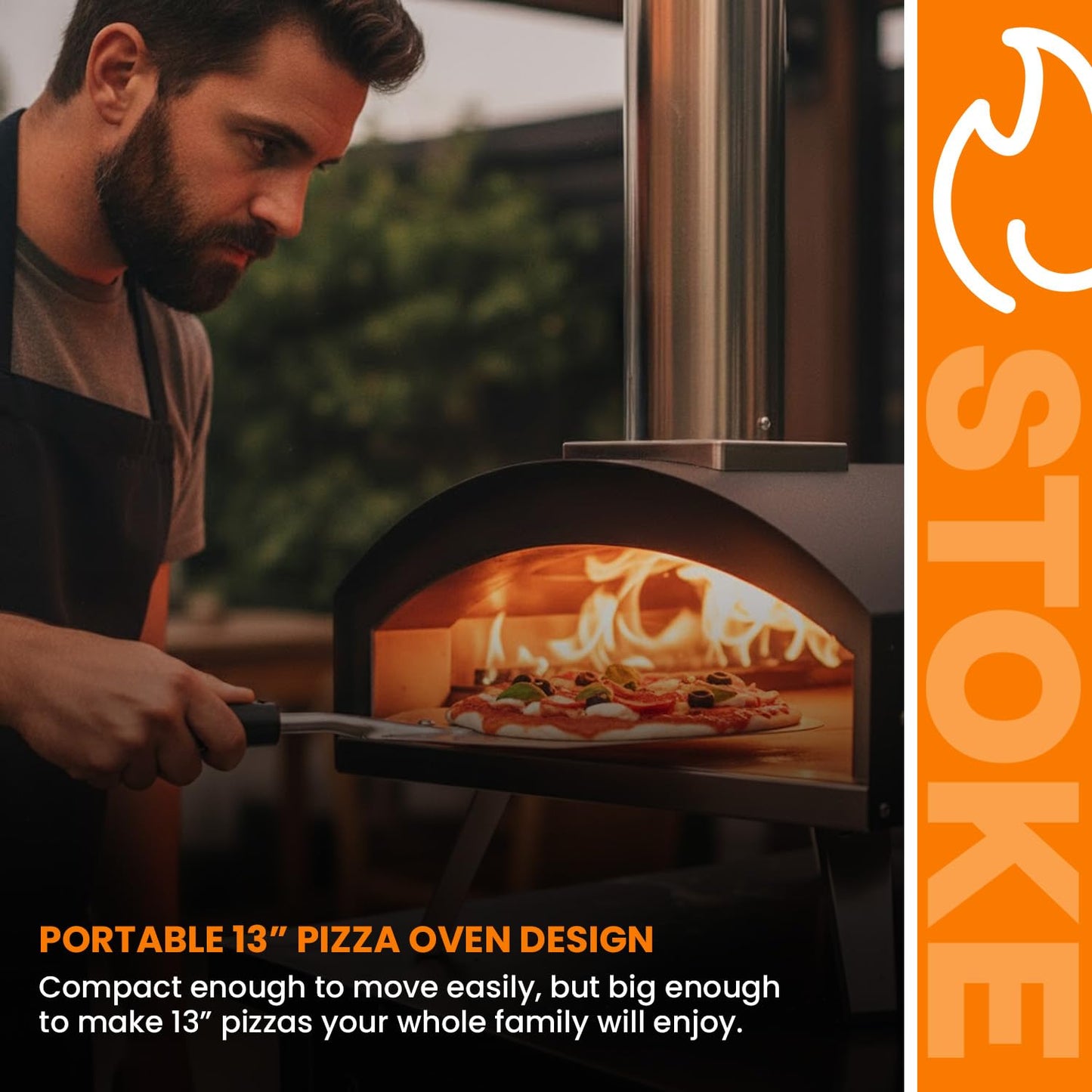 Stoke 13-Inch Wood Pizza Oven With Gas Burner, Peel, Rain Cover, and Cutter Included for Backyard, Camping, or Tailgating